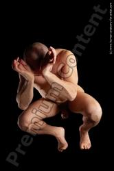 Nude Man White Muscular Bald Hyper angle poses Realistic